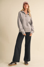 Shellwork Textured Half-Zip Sweater in Heather Grey - product photo 9