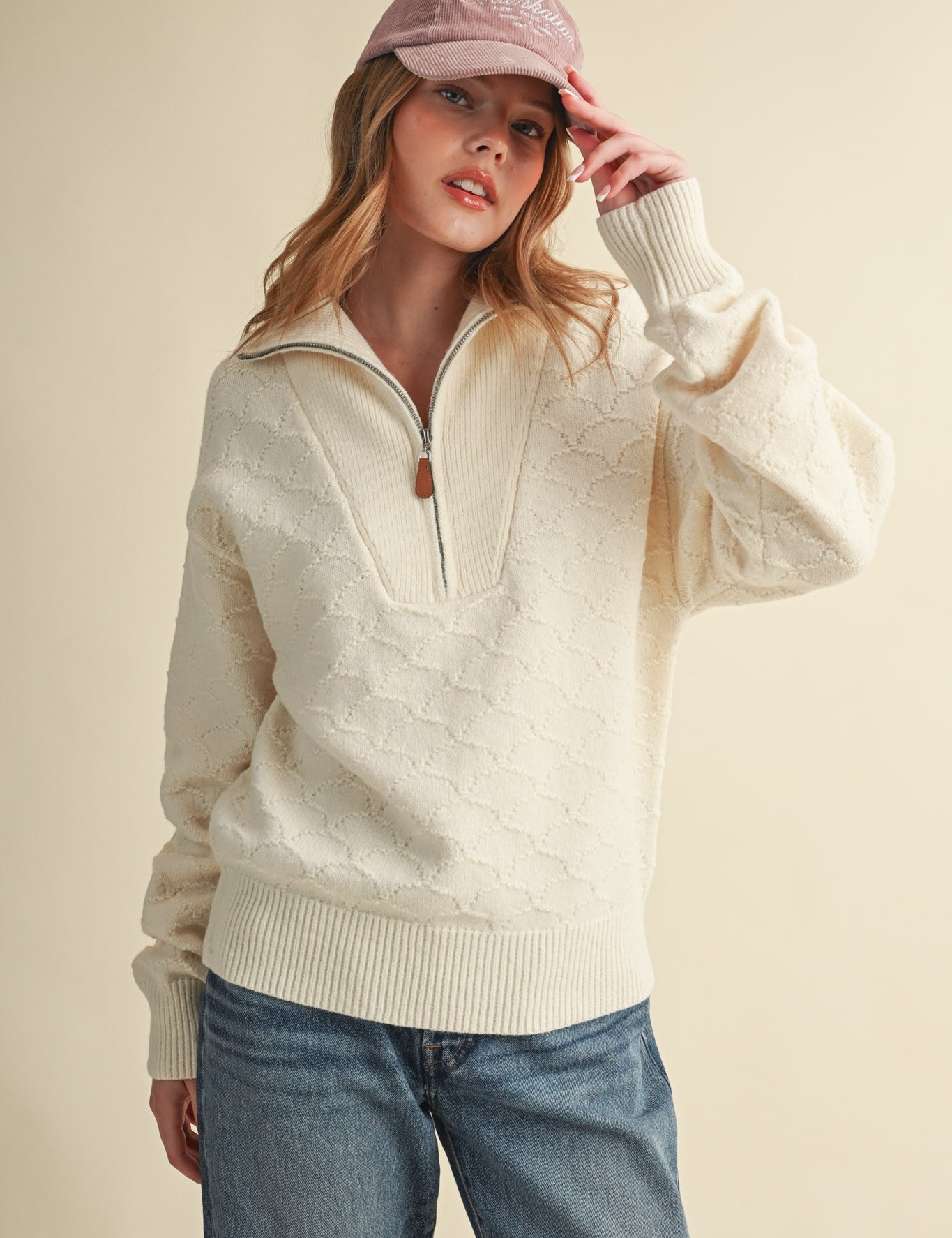 Shellwork Textured Half-Zip Sweater in Ivory - product photo 1