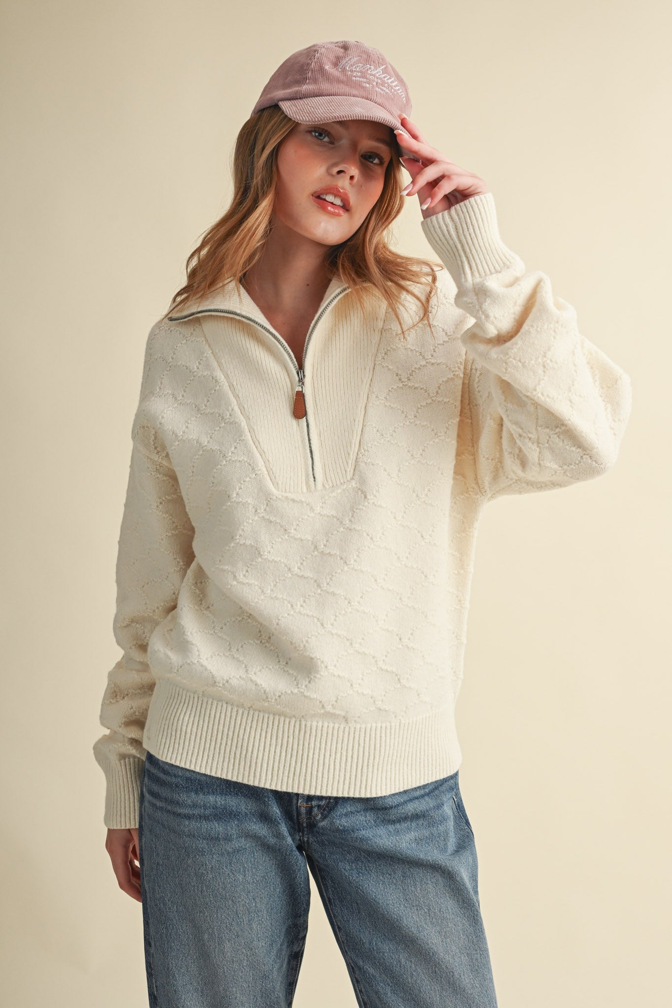 Shellwork Textured Half-Zip Sweater in Ivory - product photo 1