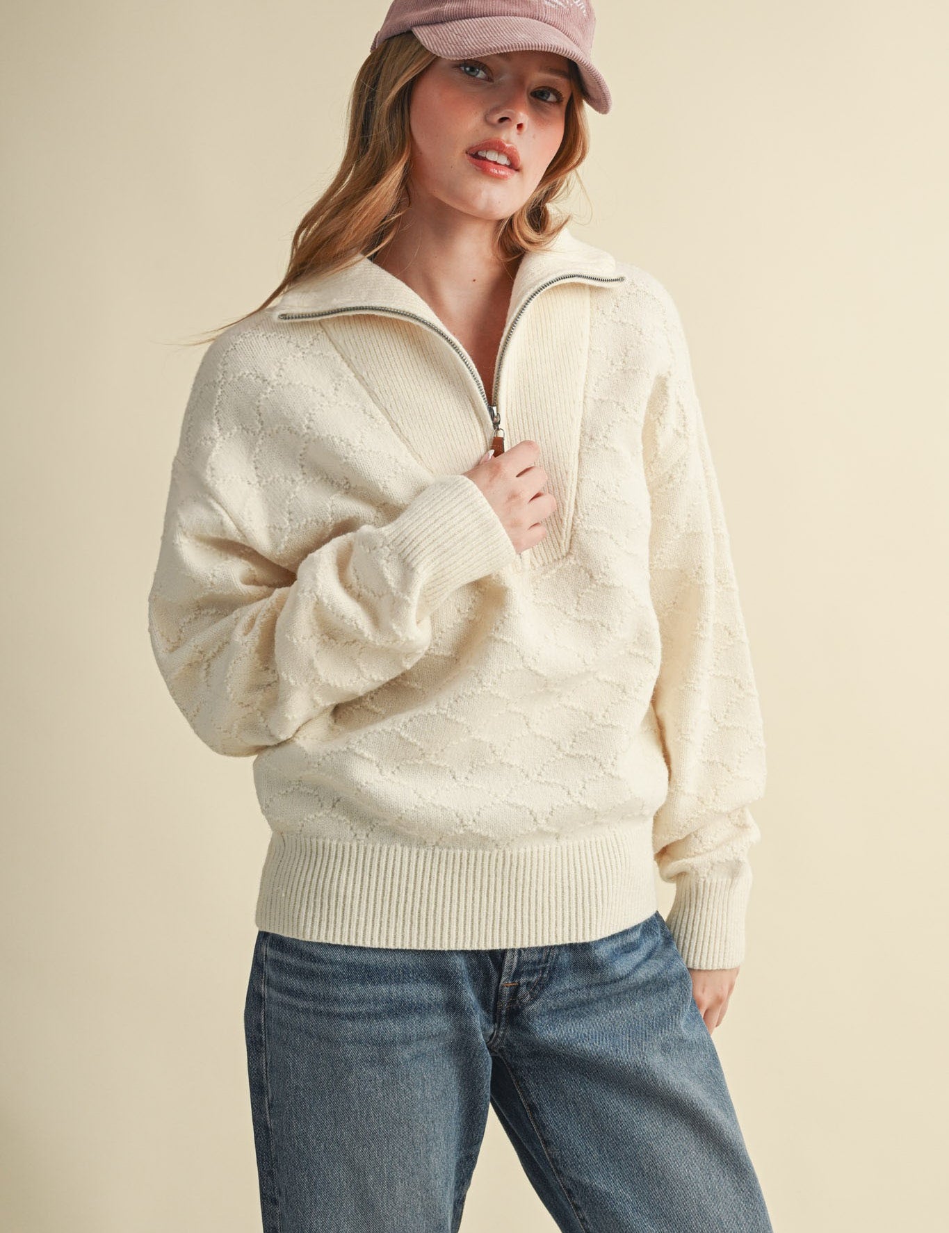 Shellwork Textured Half-Zip Sweater in Ivory - product photo 2