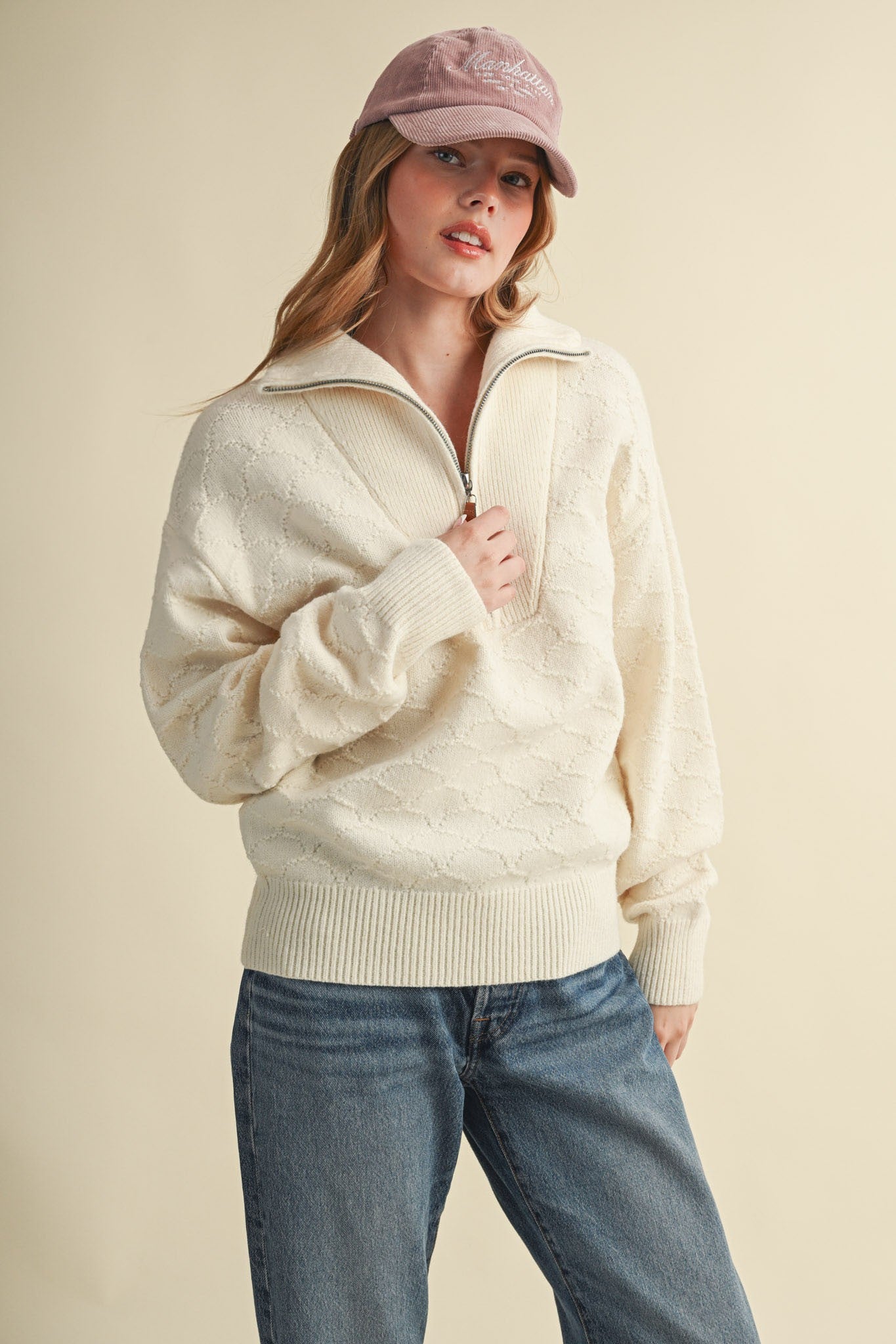 Shellwork Textured Half-Zip Sweater in Ivory - product photo 2