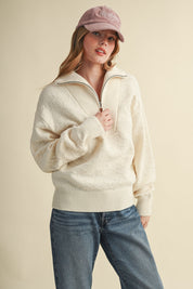 Shellwork Textured Half-Zip Sweater in Ivory - product photo 2