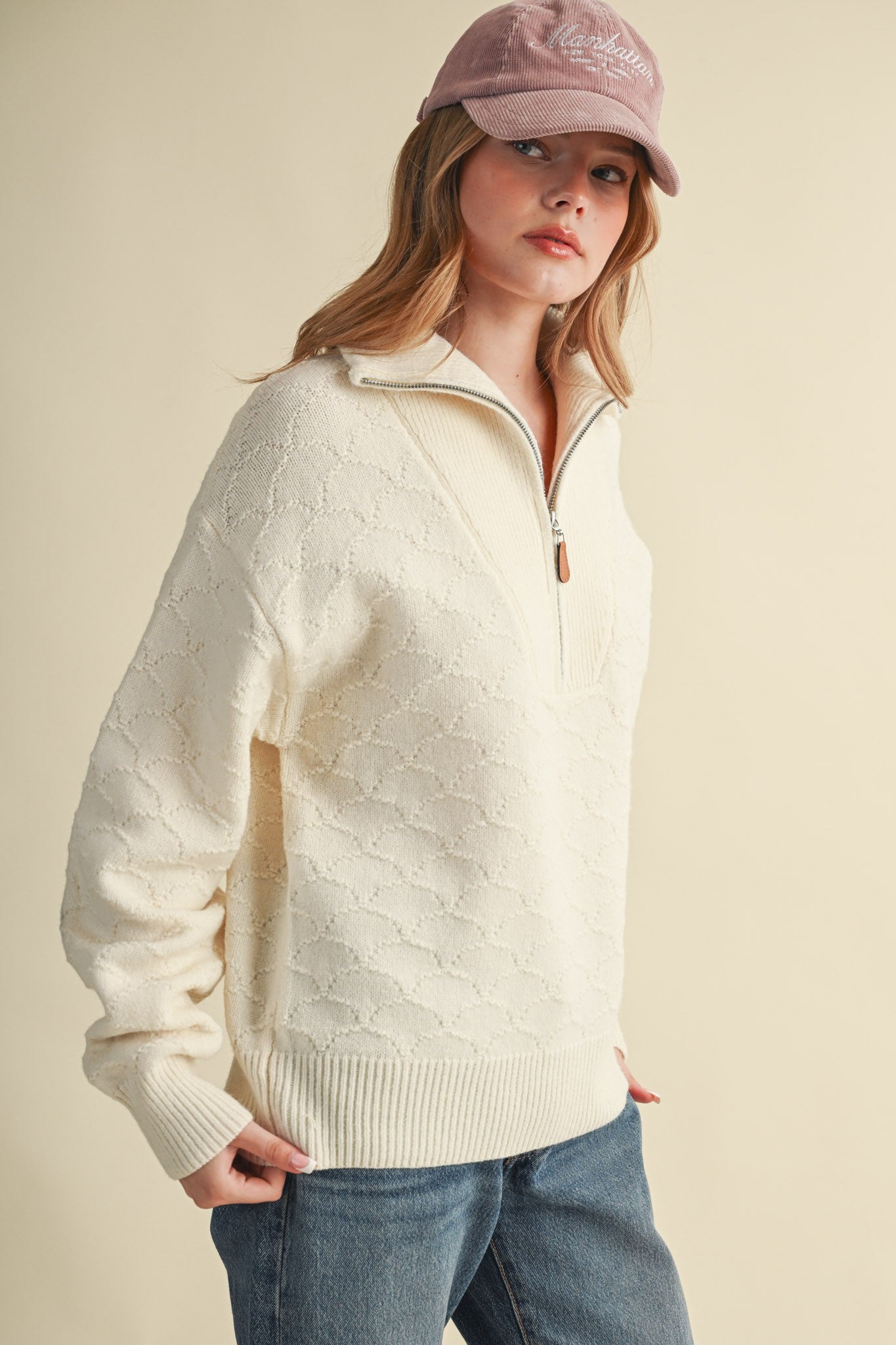 Shellwork Textured Half-Zip Sweater in Ivory - product photo 3