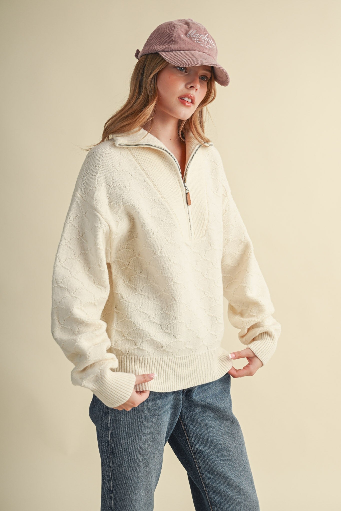 Shellwork Textured Half-Zip Sweater in Ivory - product photo 4