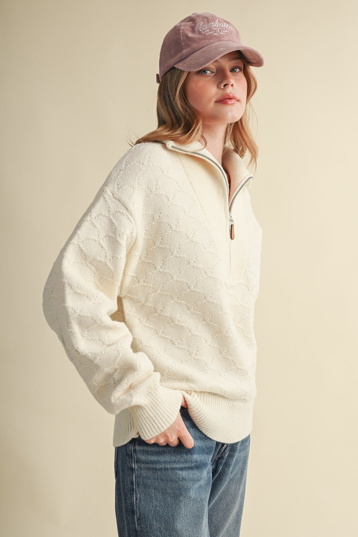 Shellwork Textured Half-Zip Sweater in Ivory - product photo 5