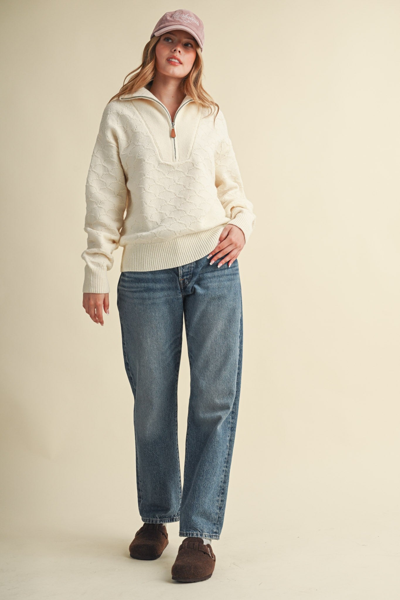 Shellwork Textured Half-Zip Sweater in Ivory - product photo 9