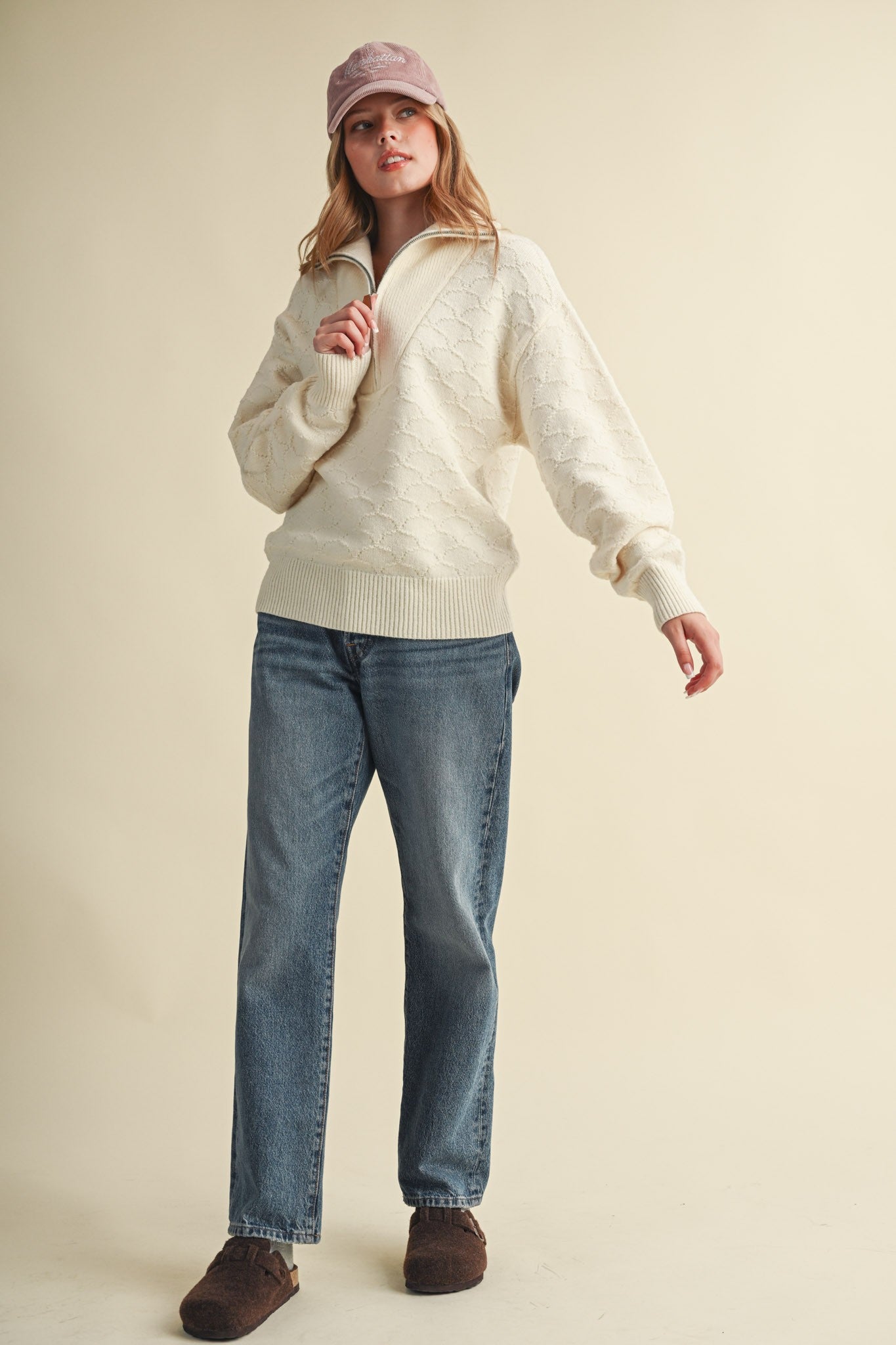 Shellwork Textured Half-Zip Sweater in Ivory - product photo 10