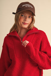 Shellwork Textured Half-Zip Sweater in Red - product photo 1
