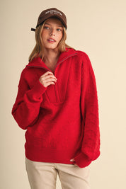 Shellwork Textured Half-Zip Sweater in Red - product photo 2