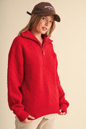 Shellwork Textured Half-Zip Sweater in Red - product photo 3