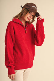 Shellwork Textured Half-Zip Sweater in Red - product photo 4