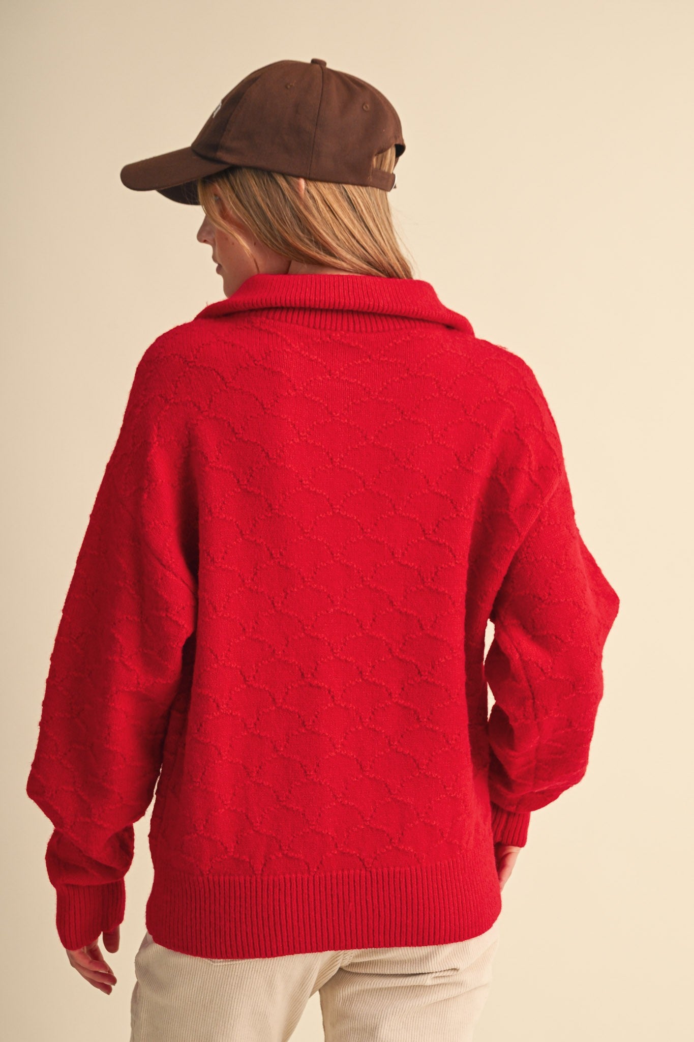 Shellwork Textured Half-Zip Sweater in Red - product photo 5