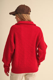 Shellwork Textured Half-Zip Sweater in Red - product photo 5