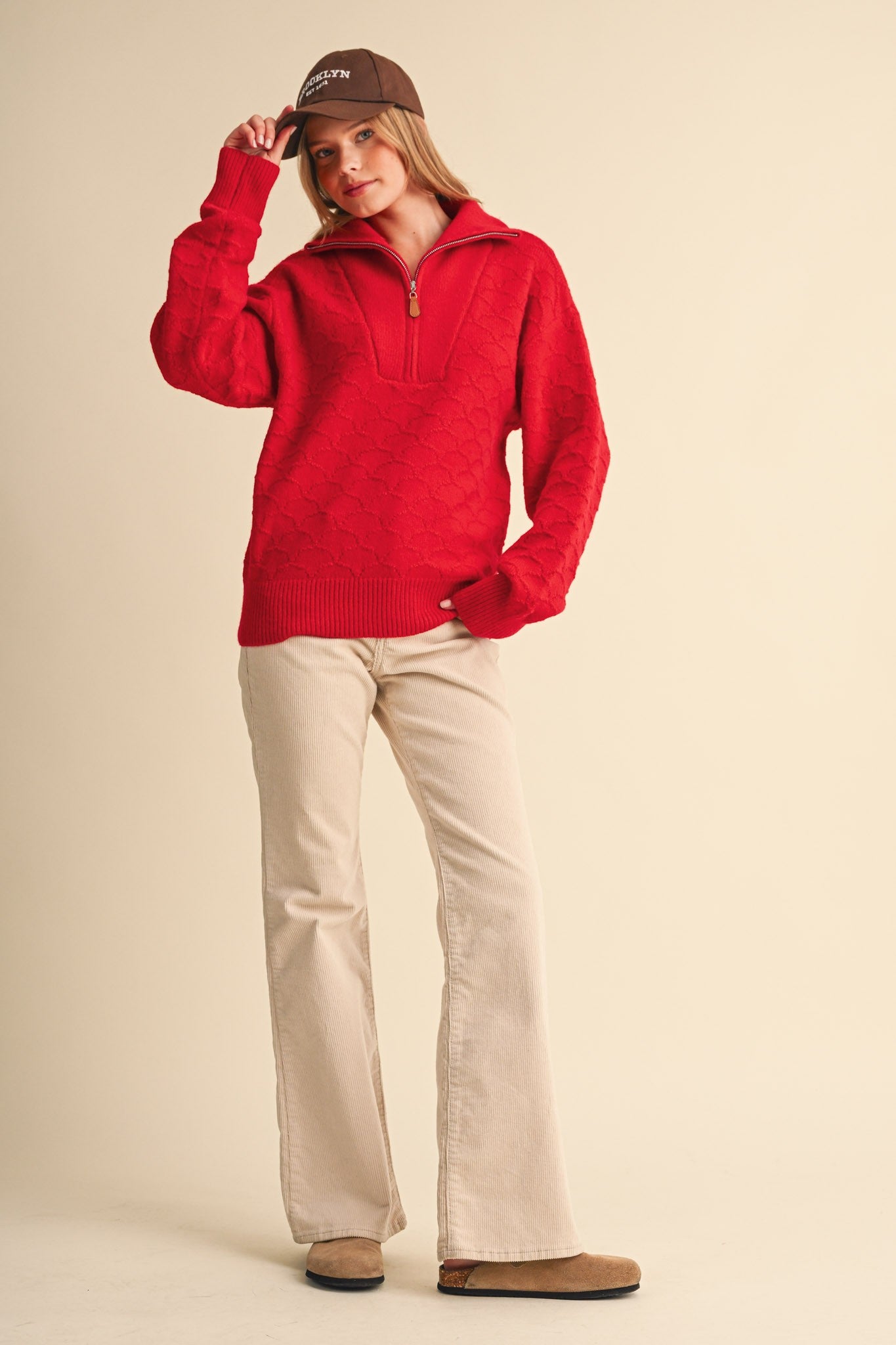 Shellwork Textured Half-Zip Sweater in Red - product photo 6