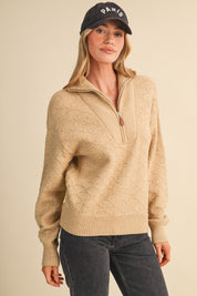 Shellwork Textured Half-Zip Sweater in Sand Beige - product photo 1