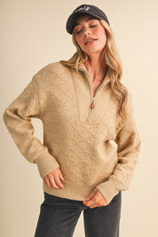 Shellwork Textured Half-Zip Sweater in Sand Beige - product photo 2