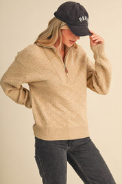 Shellwork Textured Half-Zip Sweater in Sand Beige - product photo 5