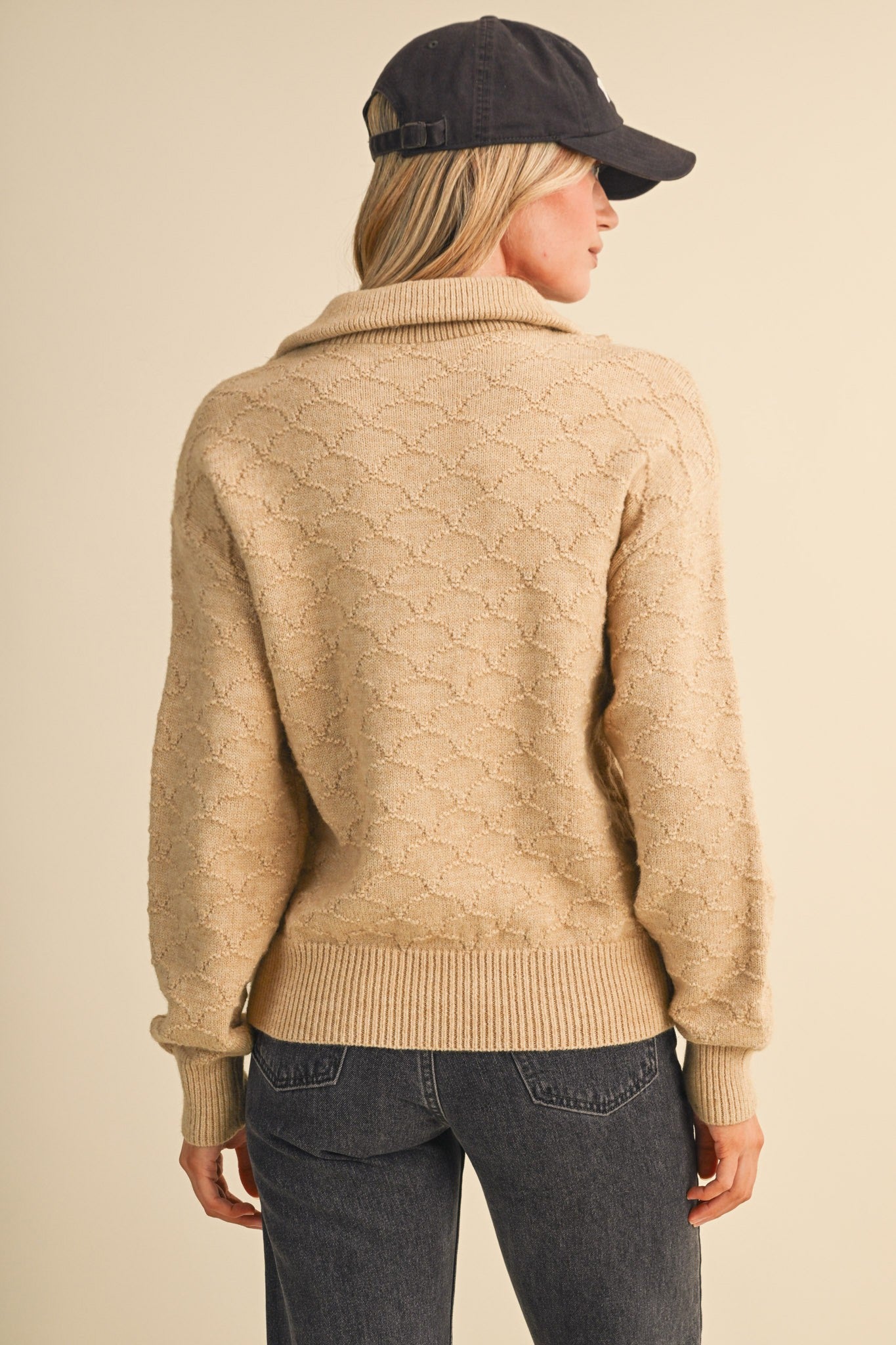 Shellwork Textured Half-Zip Sweater in Sand Beige - product photo 6