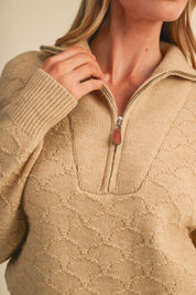 Shellwork Textured Half-Zip Sweater in Sand Beige - product photo 7