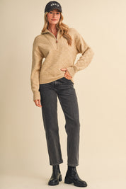 Shellwork Textured Half-Zip Sweater in Sand Beige - product photo 8