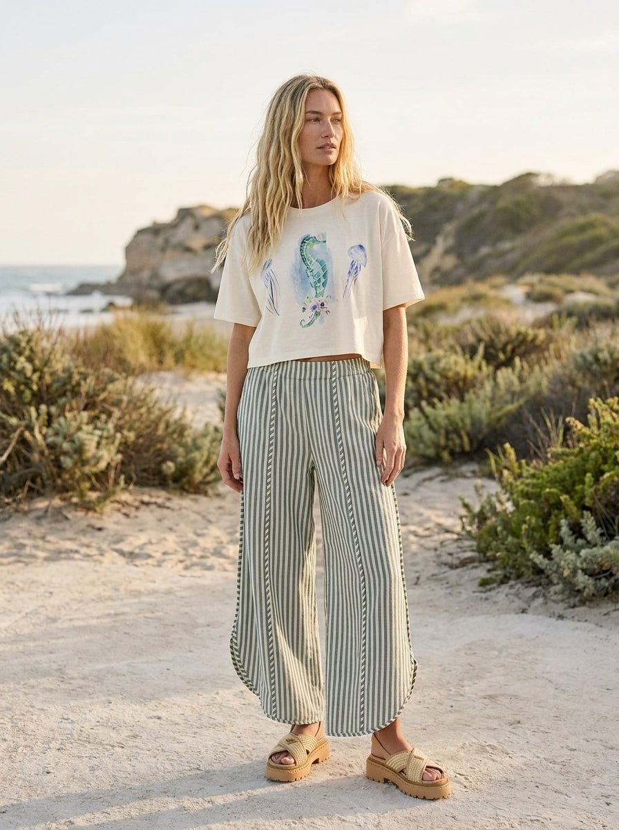 Shoreline Striped Tulip Hem Pants - Westly