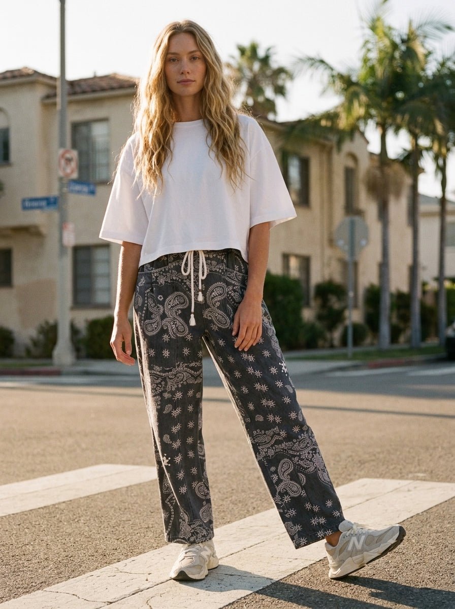 Sienna Bandana Print Barrel Fit Pants - Westly