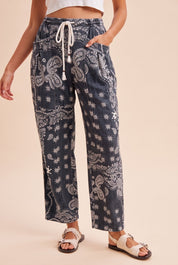 Sienna Bandana Print Barrel Fit Pants - Westly
