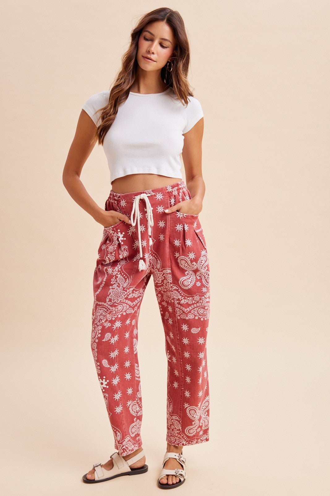Sienna Bandana Print Barrel Fit Pants - Westly