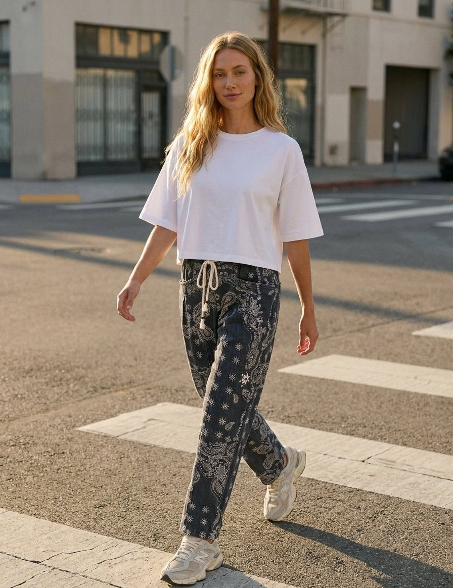 Sienna Bandana Print Barrel Fit Pants - Westly