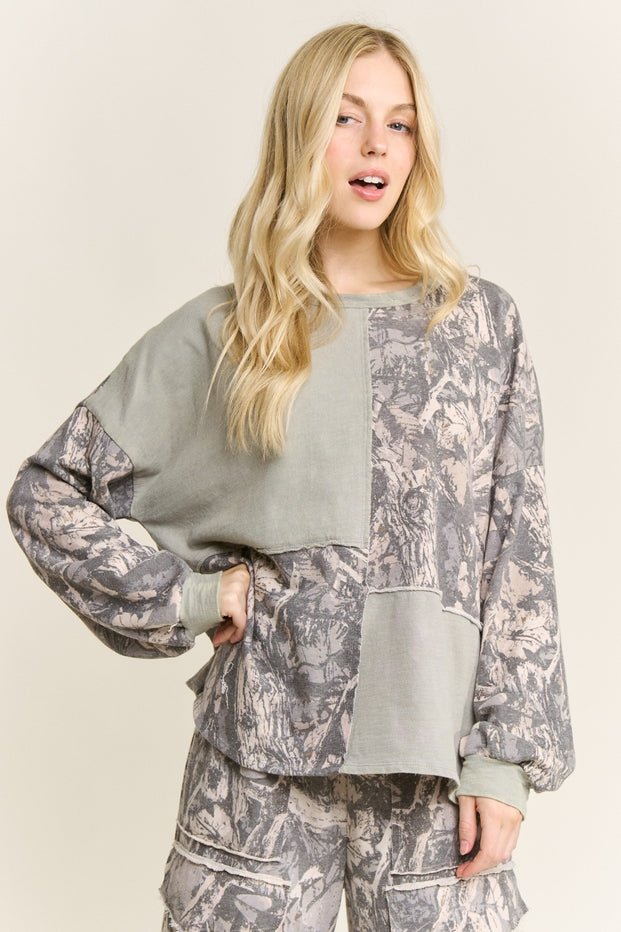 Silver Sage Washed Colorblock Camo Long Sleeve Shirt - Westly