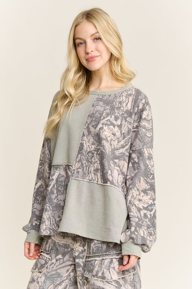 Silver Sage Washed Colorblock Camo Long Sleeve Shirt - Westly