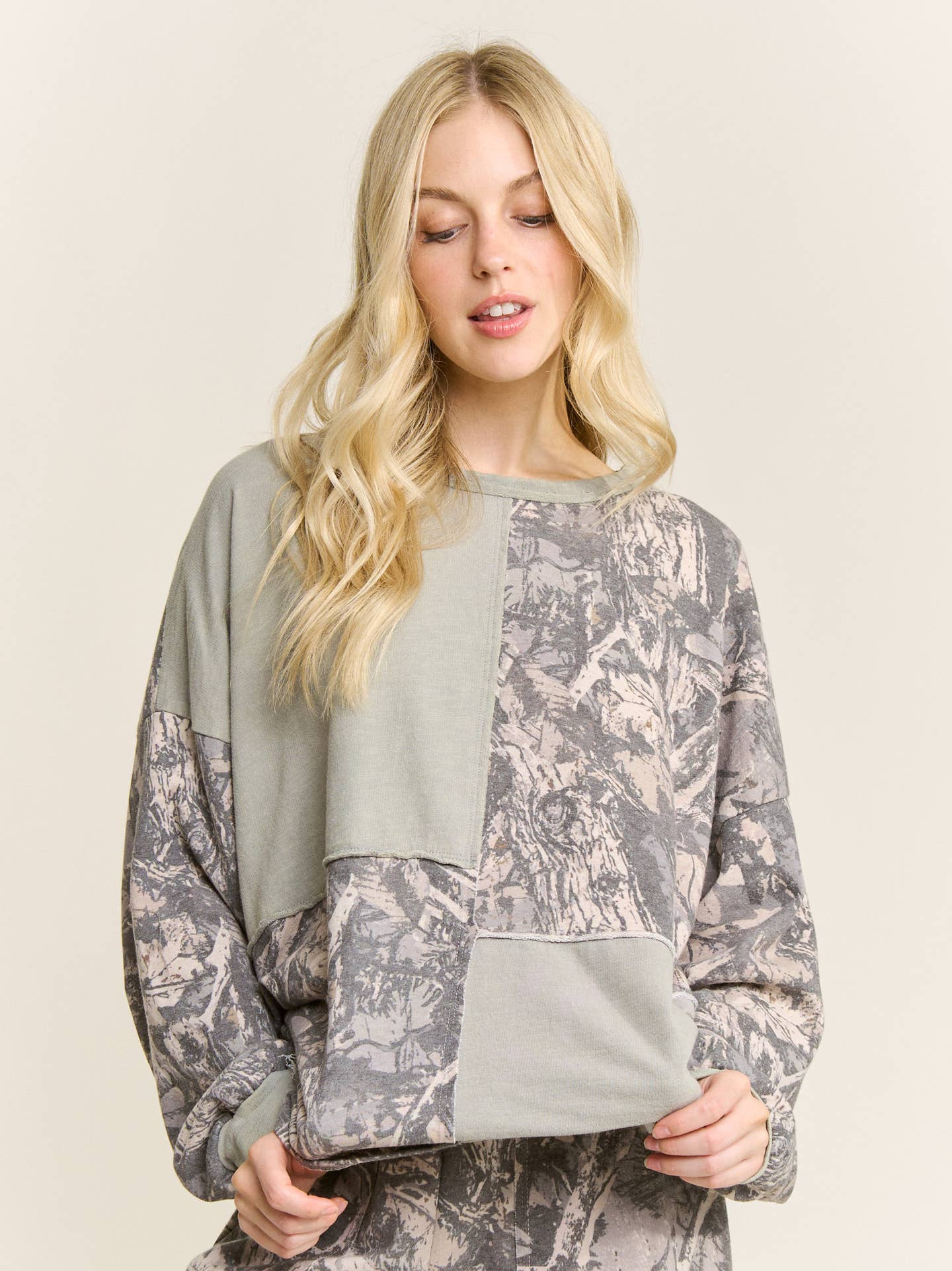 Silver Sage Washed Colorblock Camo Long Sleeve Shirt - Westly