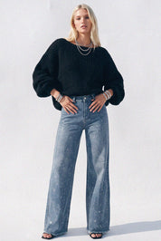 Silverline Rhinestone Straight Jeans - Medium Denim
