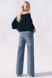 Silverline Rhinestone Straight Jeans - Medium Denim
