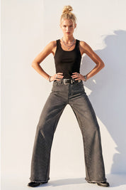 Silverline Rhinestone Straight Jeans - Washed Black