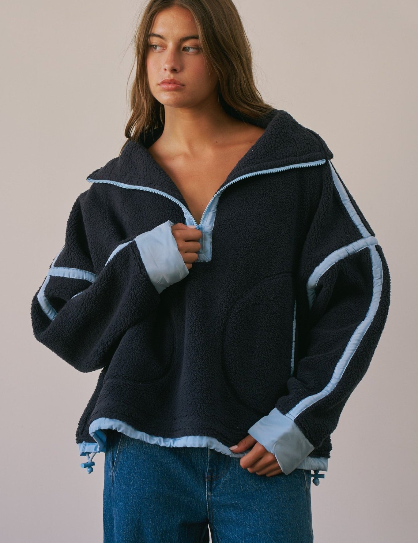 Ski Lodge Contrast Seam Half-Zip Sherpa - Westly