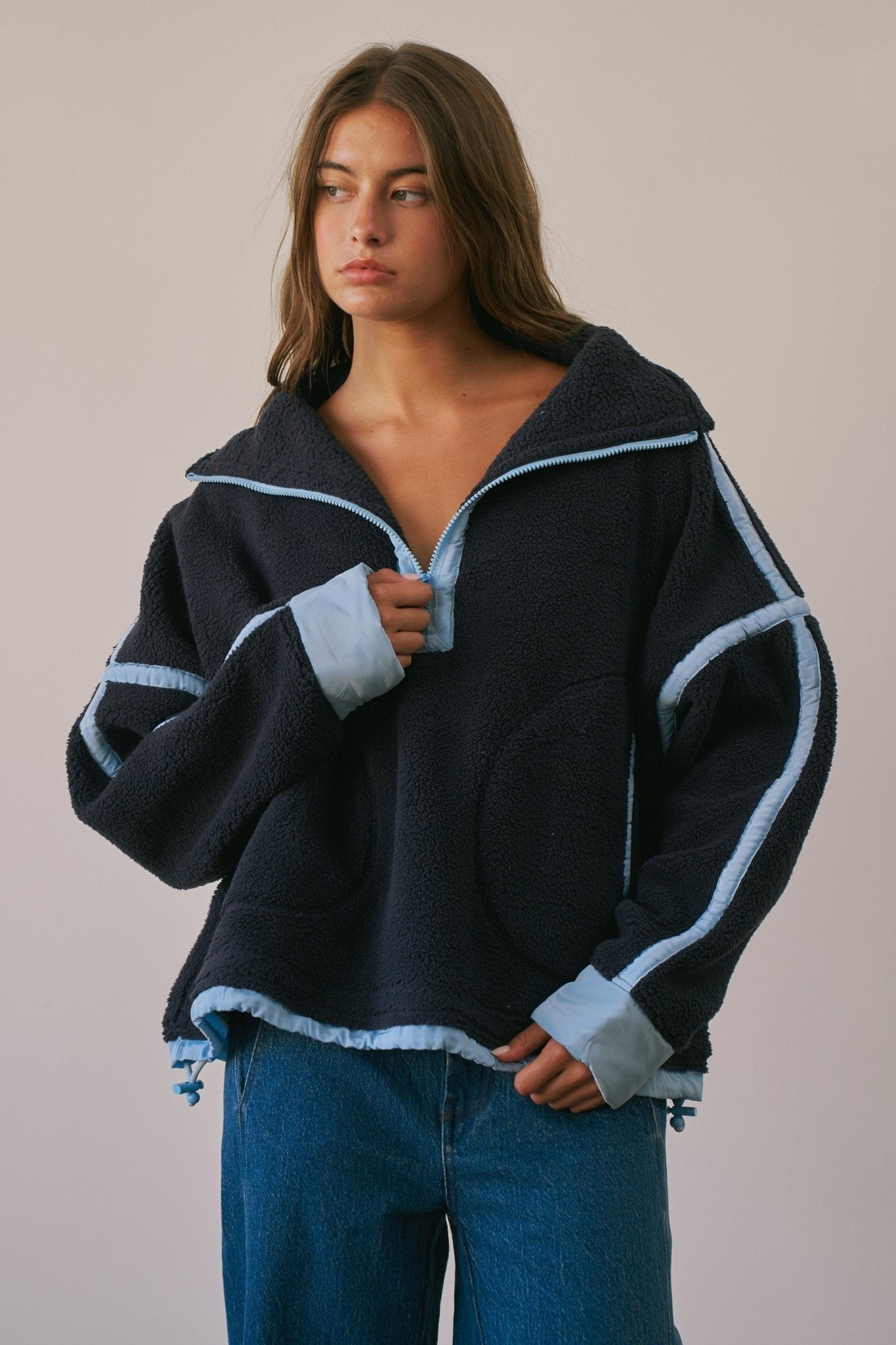 Ski Lodge Contrast Seam Half-Zip Sherpa - Westly