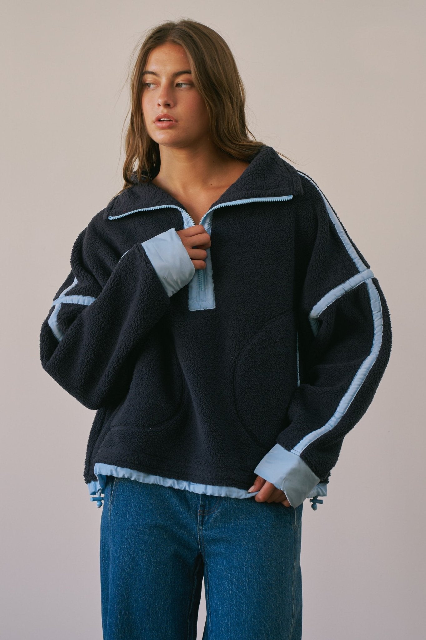 Ski Lodge Contrast Seam Half-Zip Sherpa - Westly