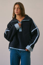 Ski Lodge Contrast Seam Half-Zip Sherpa - Westly
