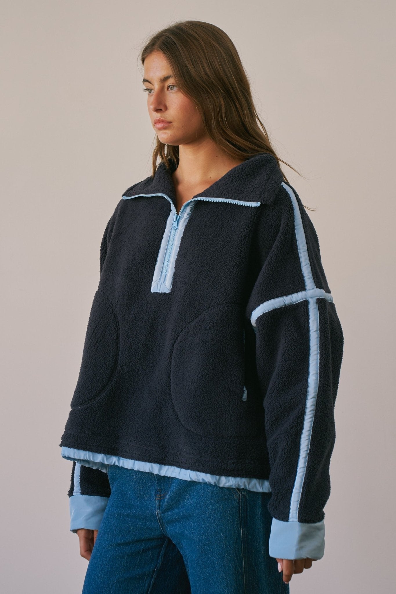 Ski Lodge Contrast Seam Half-Zip Sherpa - Westly