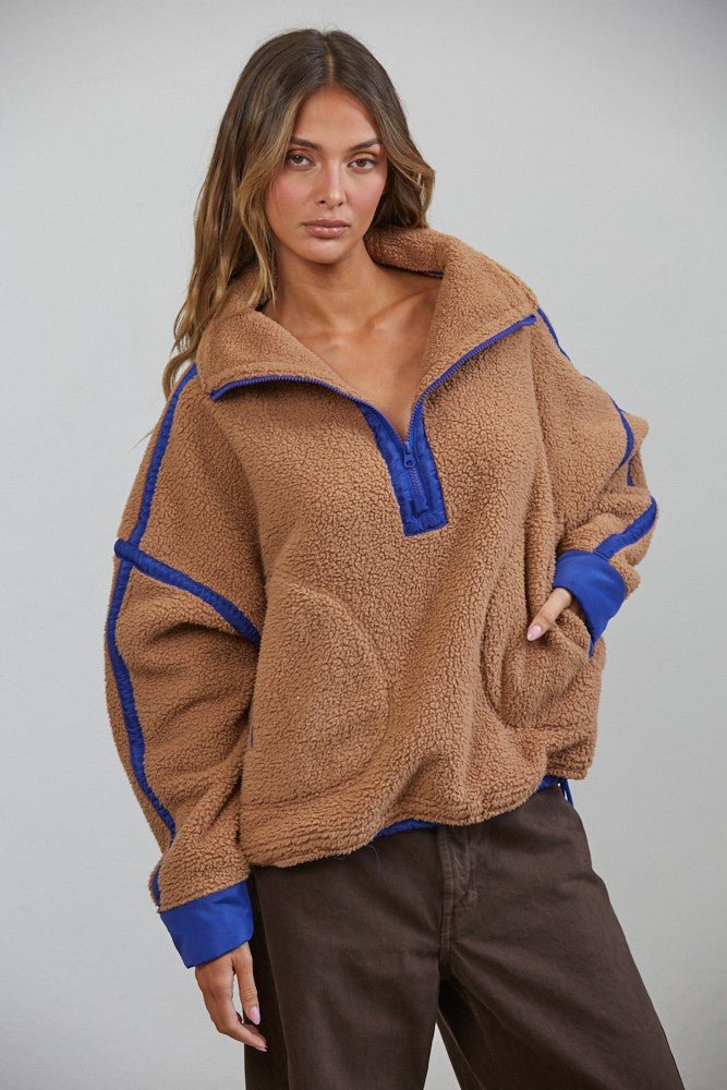 Ski Lodge Contrast Seam Half-Zip Sherpa - Westly