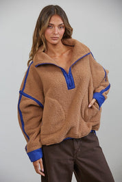 Ski Lodge Contrast Seam Half-Zip Sherpa - Westly