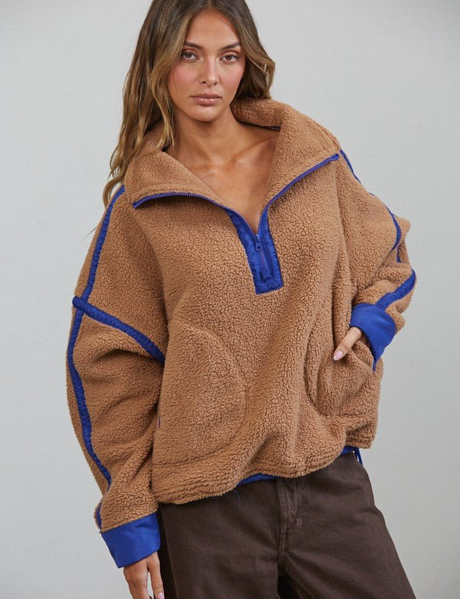 Ski Lodge Contrast Seam Half-Zip Sherpa - Westly