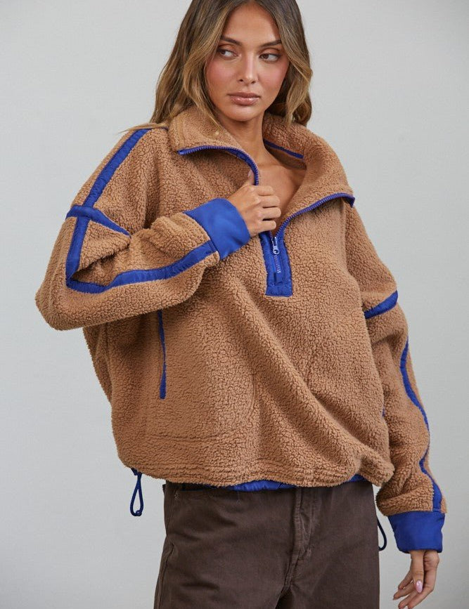 Ski Lodge Contrast Seam Half-Zip Sherpa - Westly