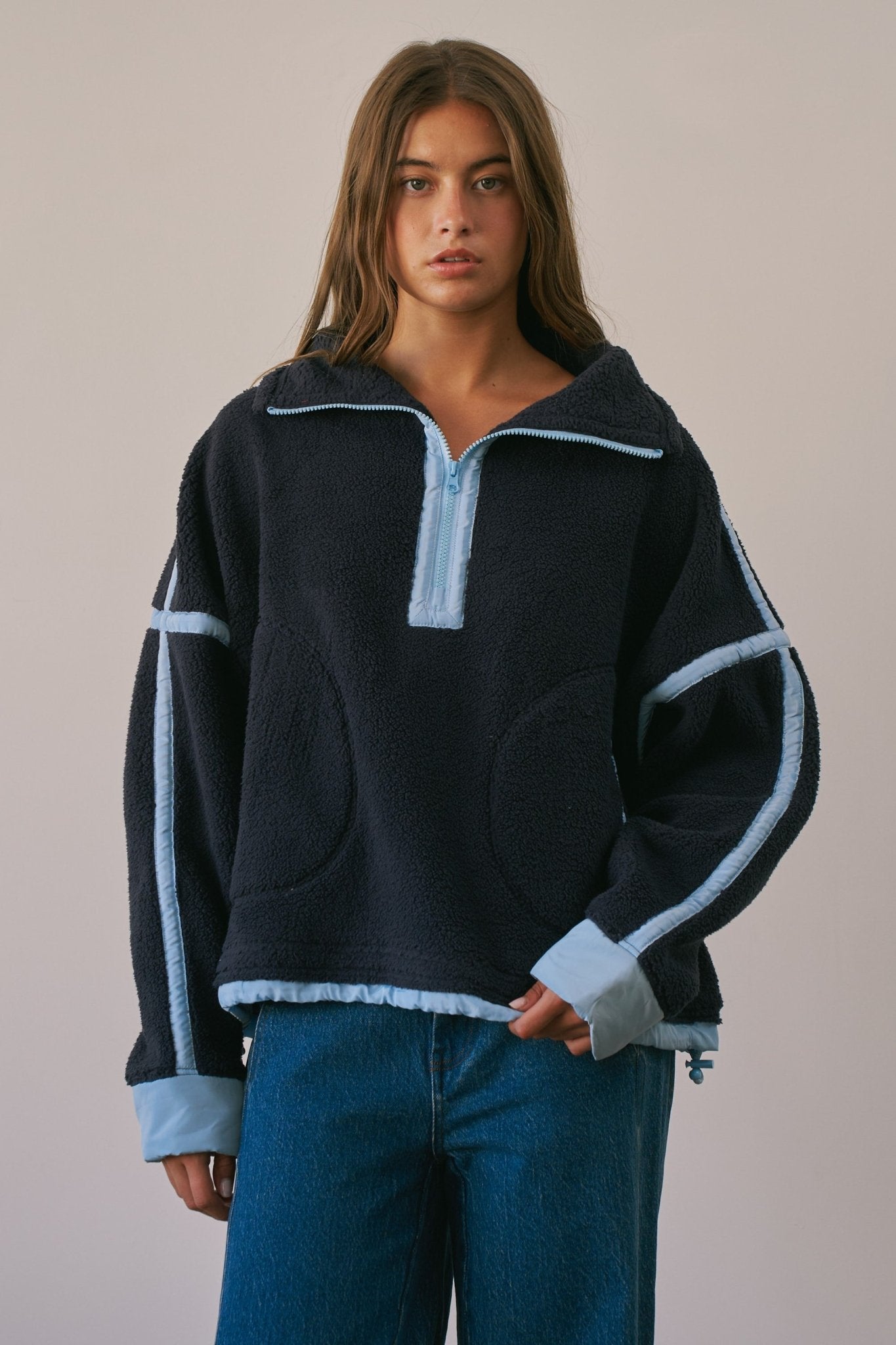 Ski Lodge Contrast Seam Half-Zip Sherpa - Westly