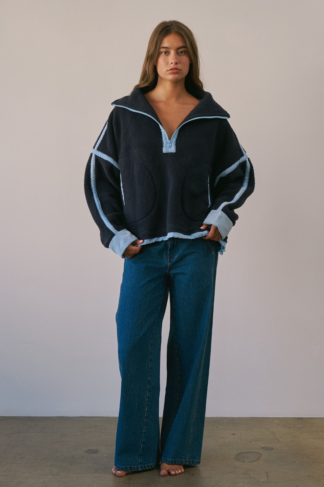 Ski Lodge Contrast Seam Half-Zip Sherpa - Westly