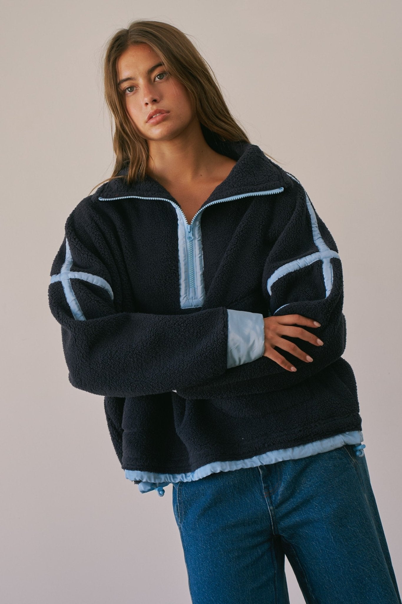 Ski Lodge Contrast Seam Half-Zip Sherpa - Westly