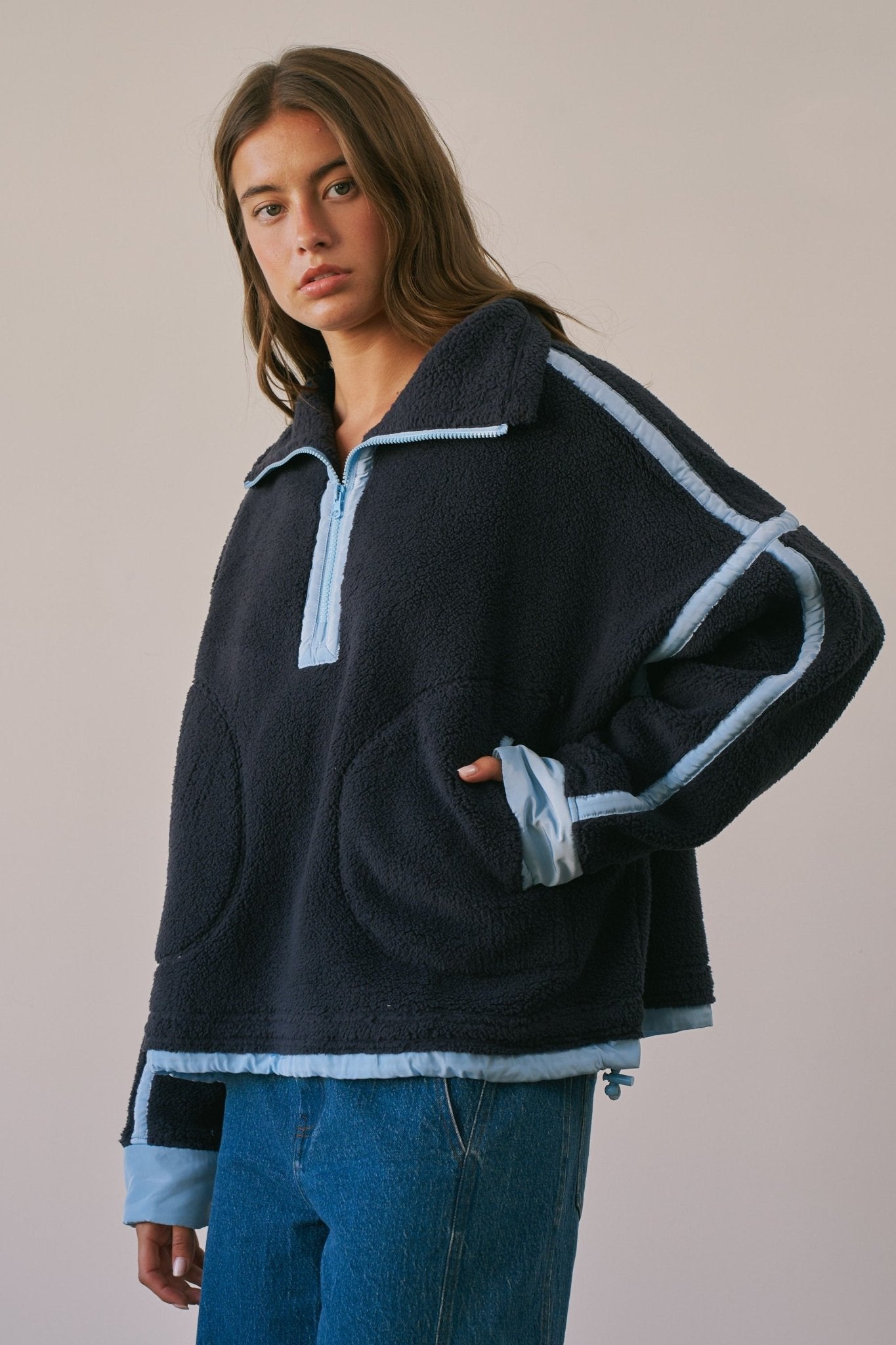 Ski Lodge Contrast Seam Half-Zip Sherpa - Westly