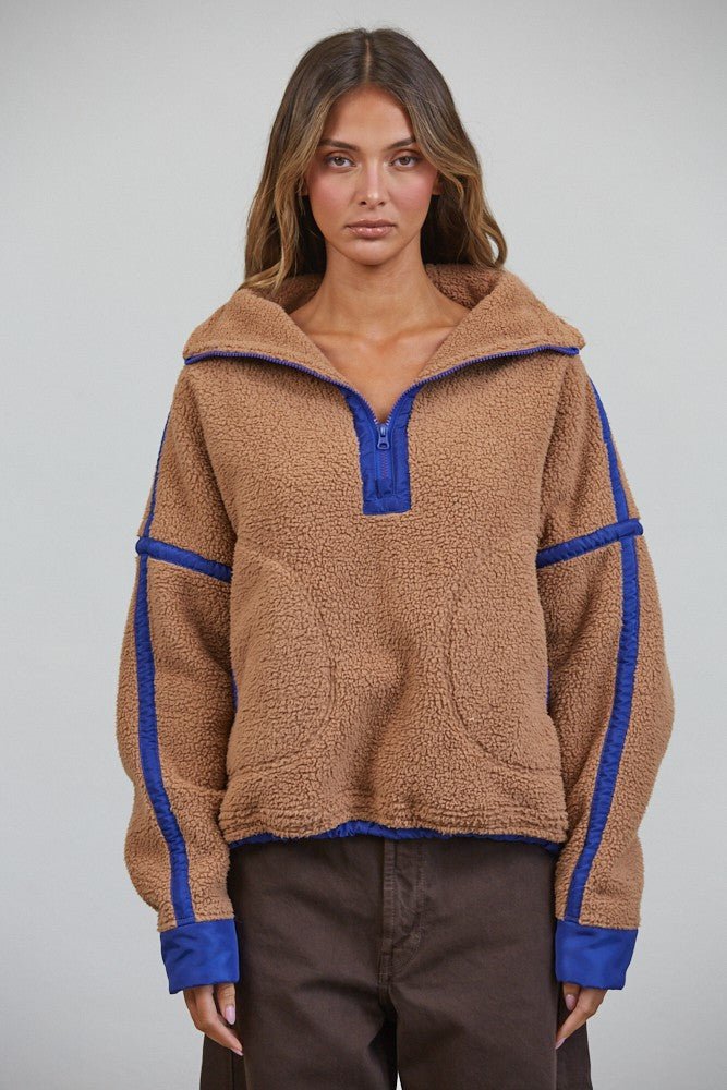 Ski Lodge Contrast Seam Half-Zip Sherpa - Westly