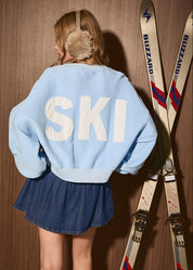 Ski School Appliqué Sweatshirt in Baby Blue — product photo 01